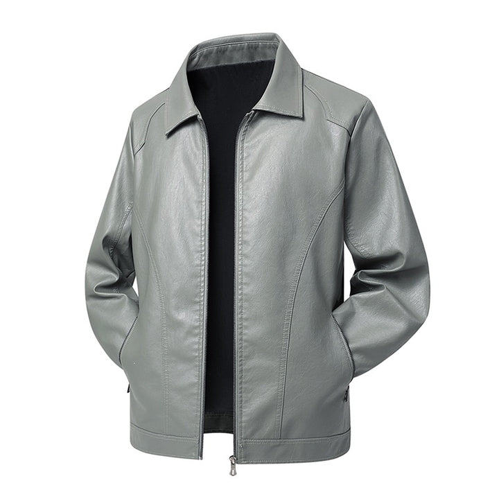 Men's Faux Leather Transitional Jacket with Shirt Collar, Concealed Zip & Side Pockets Mune Fashion