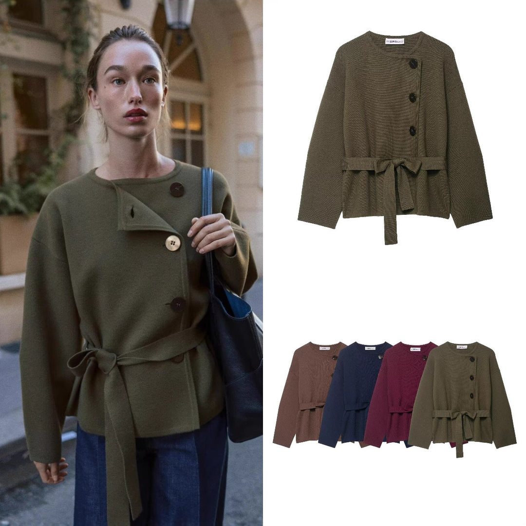 Women’s cardigan with asymmetric button placket and waist belt Mune Fashion