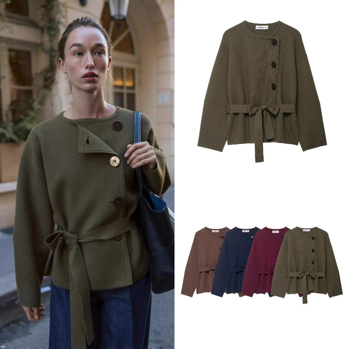 Women’s cardigan with asymmetric button placket and waist belt Mune Fashion