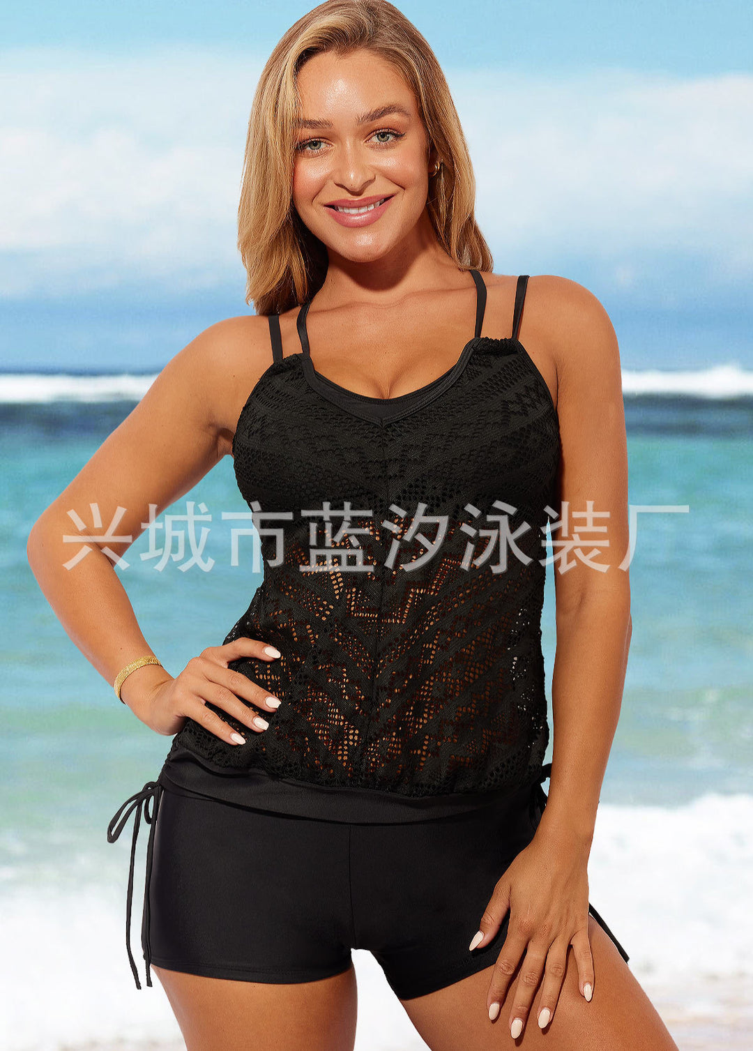 Ladies swimsuit dress with sophisticated gathering and elegant lace pattern Mune Fashion