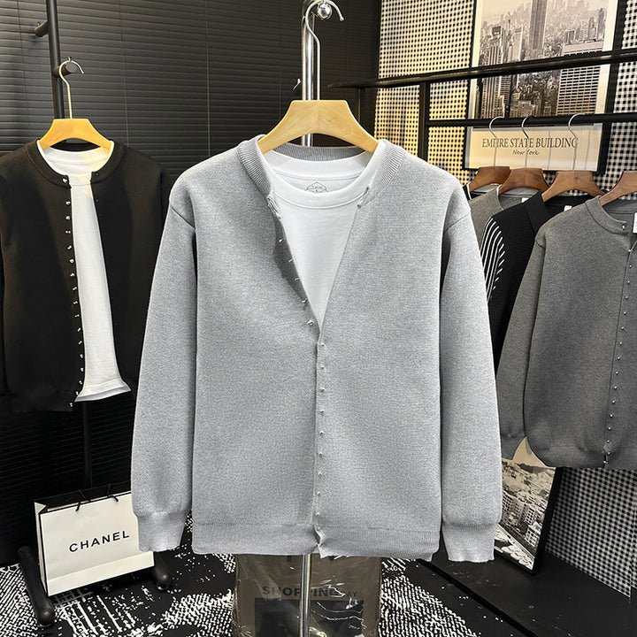 Men's Minimalistic Sweat Cardigan with Concealed Snap Button Placket Mune Fashion