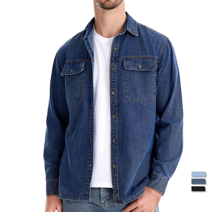 Men's light denim shirt with patch chest flap pockets and Kent collar Mune Fashion