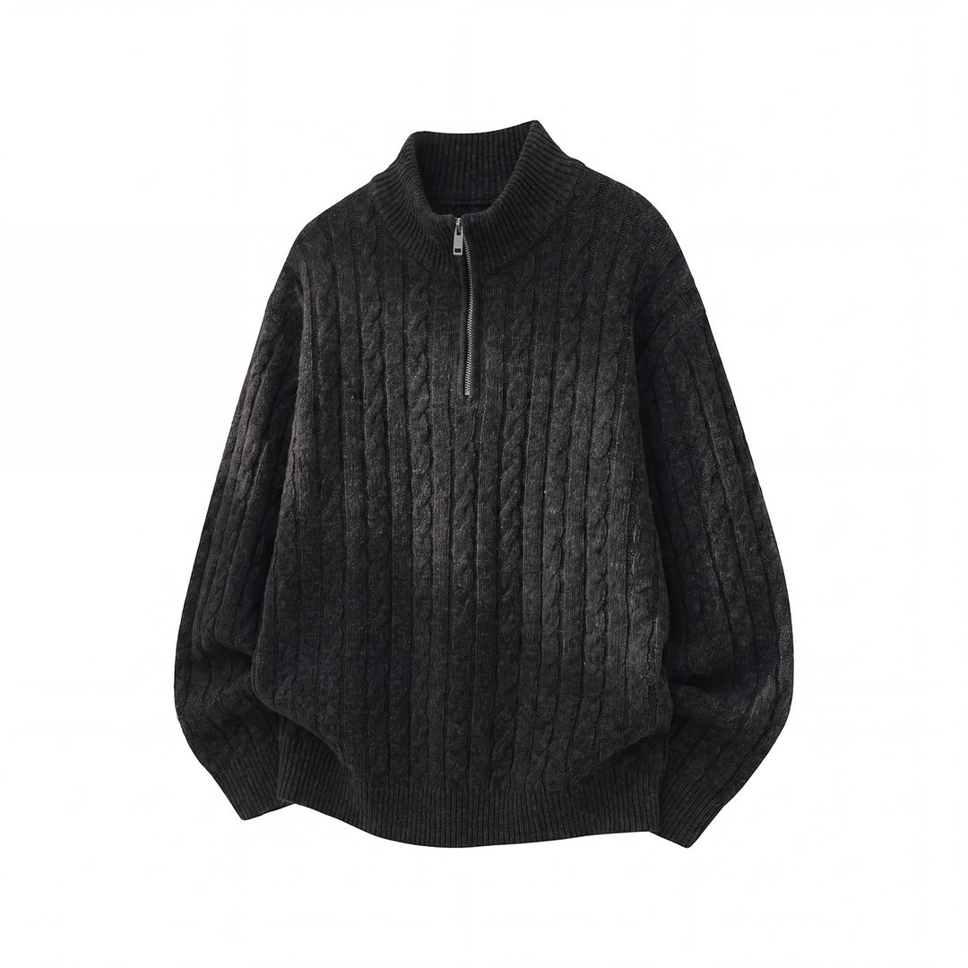 Unisex Casual Cable Knit Half Zip Sweater with High Ribbed Collar and Oversized Fit Mune Fashion