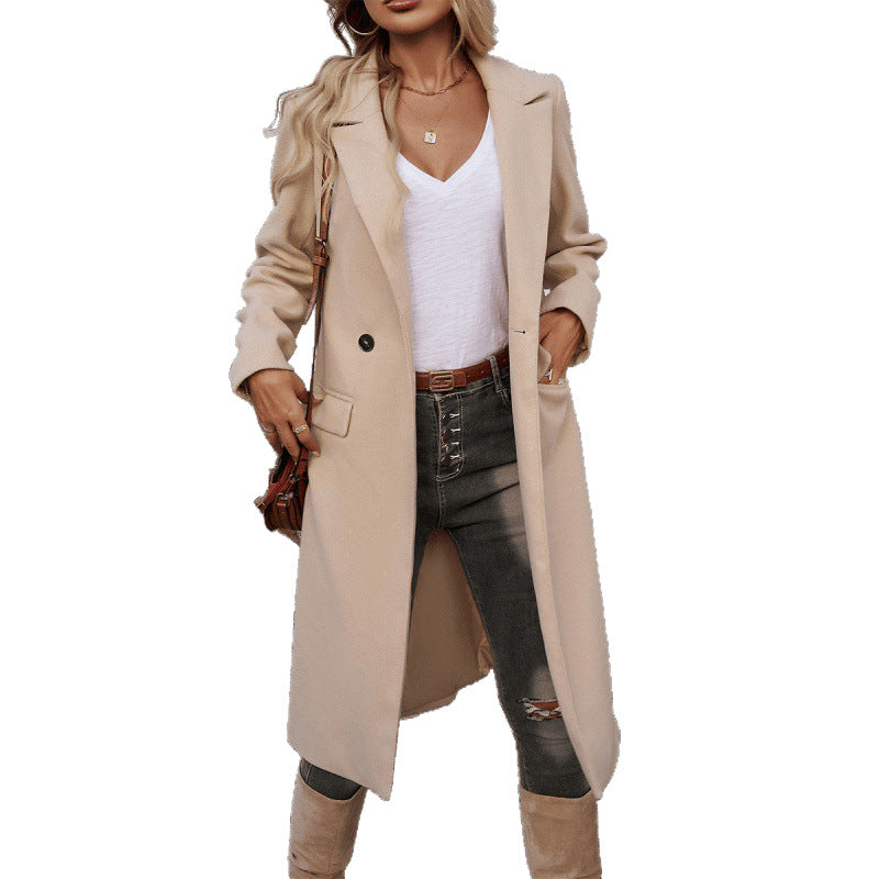 Ladies Elegant Wool Coat with Tailored Cut and Notched Collar Mune Fashion