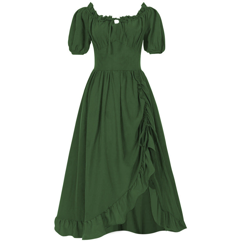 Women's romantic maxi dress with off-the-shoulder neckline, puff sleeves, fitted bodice, and side ruching Mune Fashion