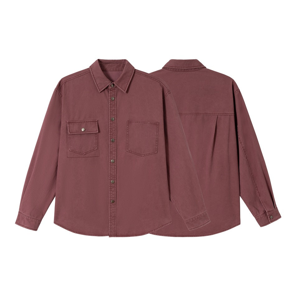 Women's overshirt jacket made of washed cotton twill with snap button placket and two chest pockets Mune Fashion