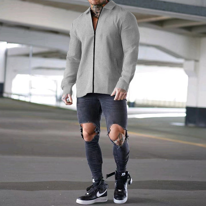 Men's structured zip shirt jacket made of waffle knit with Kent collar and slim silhouette Mune Fashion