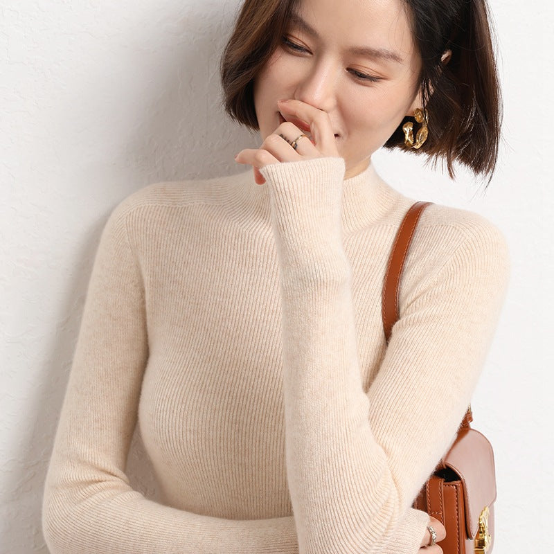 Women's Slim Fine Knit Stand Collar Pullover with Extra Fine Rib Structure and Cashmere Look Mune Fashion