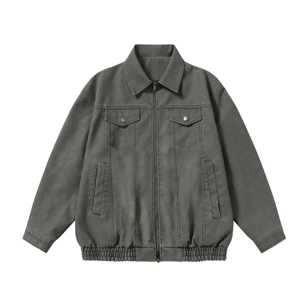 Unisex Boxy-Canvas-Zip Blouson with Shirt Collar and Elastic Hem Mune Fashion