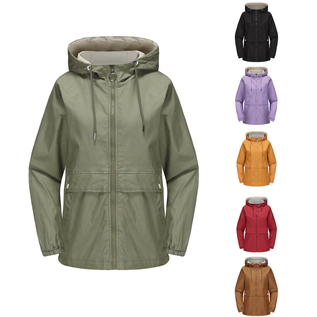 Women's lightweight water-repellent hooded parka with drawstring, ring zipper, and concealed snap button placket Mune Fashion