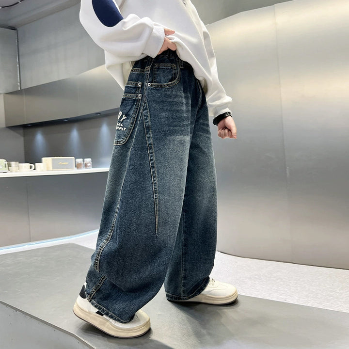 Unisex wide denim pants with creative design elements Mune Fashion