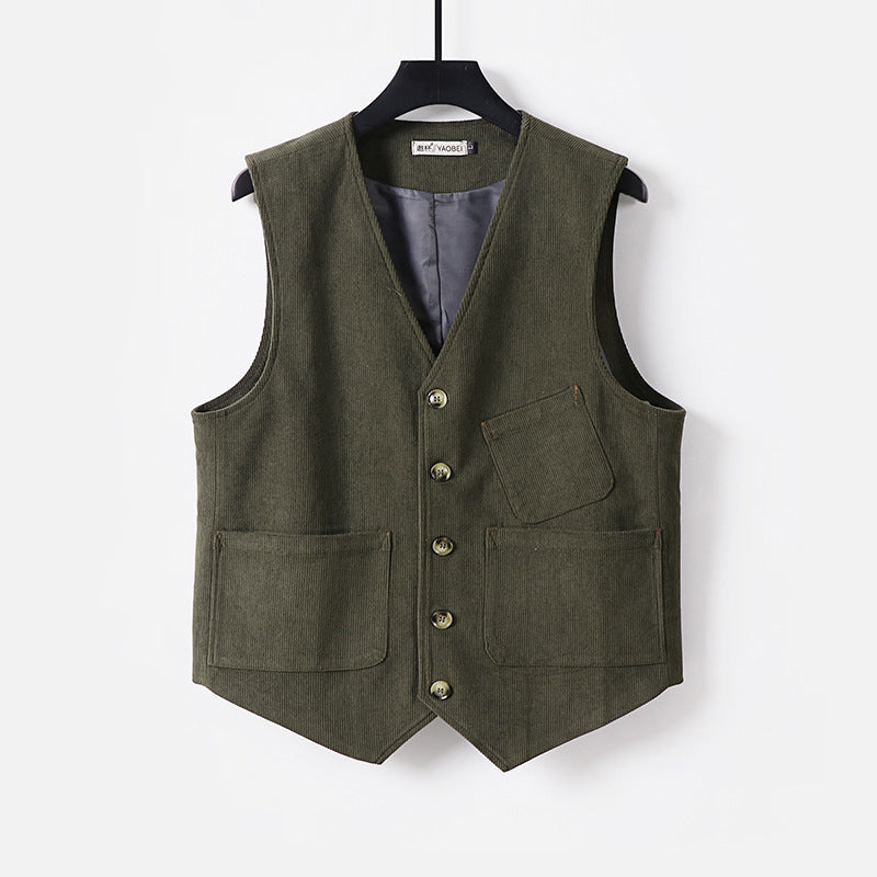 Men's cord waistcoat with V-neck, lightly padded and with patch pockets Mune Fashion