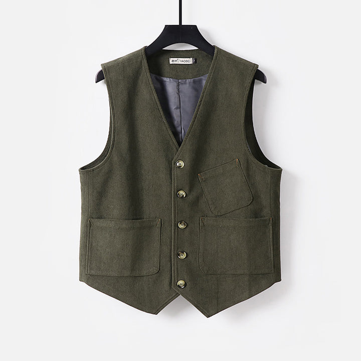 Men's cord waistcoat with V-neck, lightly padded and with patch pockets Mune Fashion