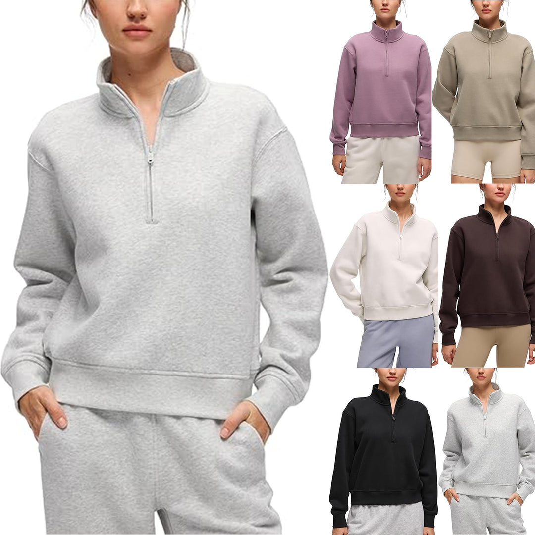 Women's Oversize Sweatshirt with Half Zipper, Stand-up Collar and Ribbed Cuffs Mune Fashion