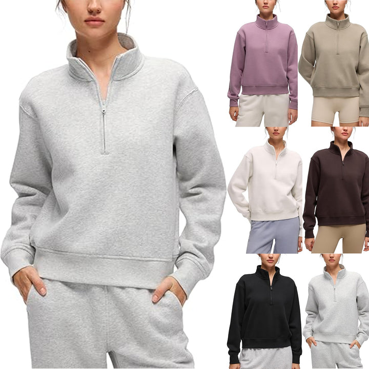 Women's Oversize Sweatshirt with Half Zipper, Stand-up Collar and Ribbed Cuffs Mune Fashion