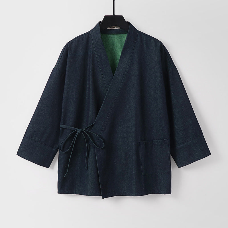 Women Lightweight Two-Tone Kimono Jacket with Ties and Contrasting Inner Lining Mune Fashion
