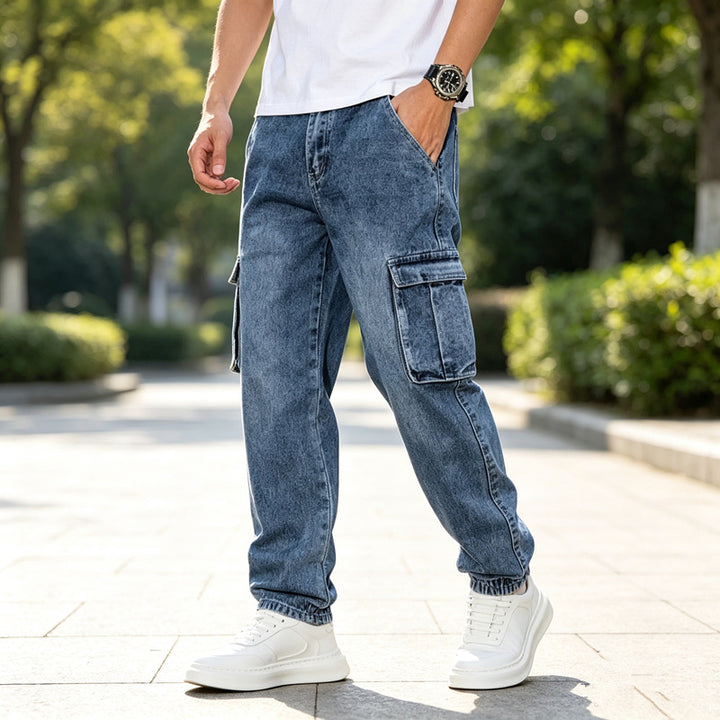 Men's Cool Cargo Jeans with Elastic Cuff Mune Fashion