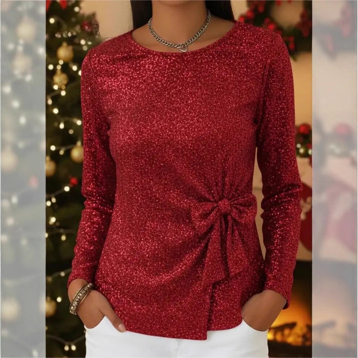 Ladies Glamorous Long Sleeve Top with Bow Detail Mune Fashion