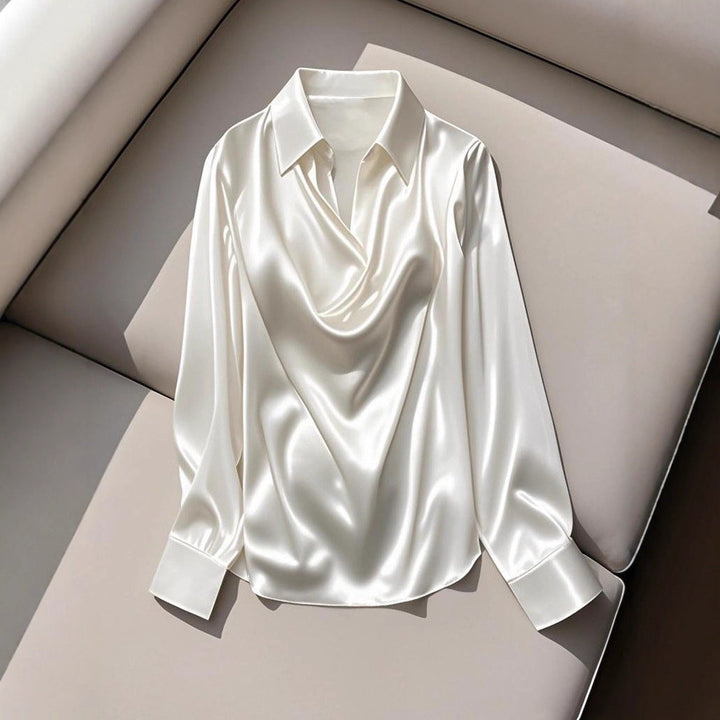 Women's Silk Blouse with Stylish Waterfall Neckline and Long Sleeves Mune