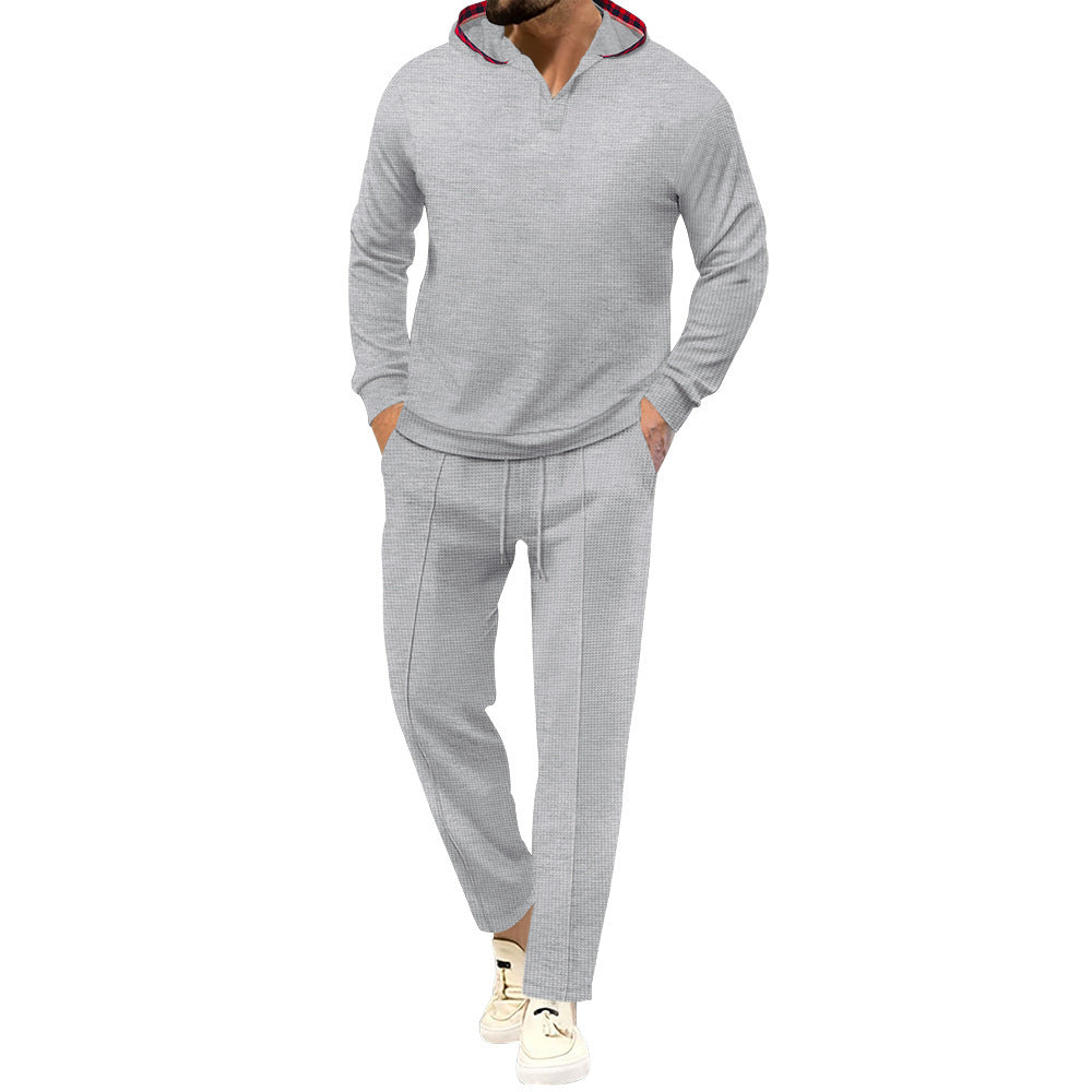 Men's Leisure Suit with Casual Hood and Breathable Structure Mune