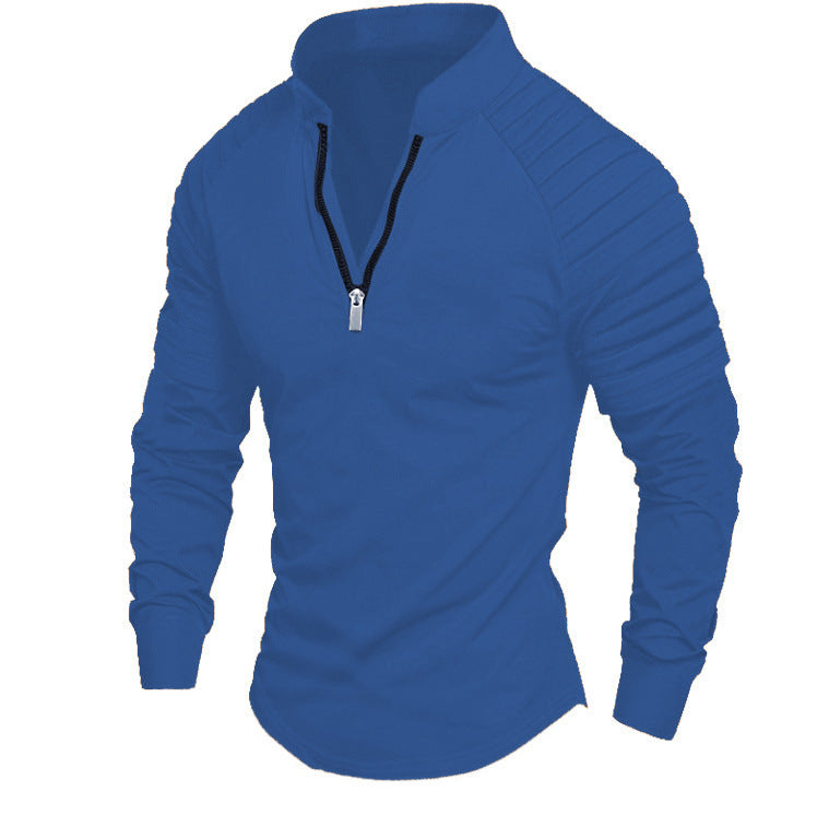 Men's Slim-Fit Troyer with quilted shoulder yoke and half zip Mune Fashion