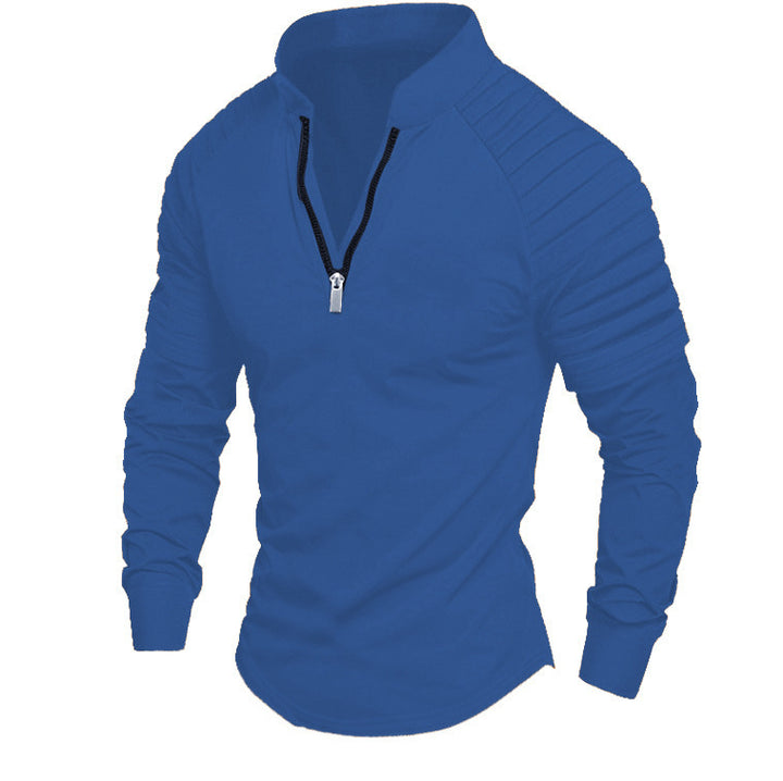 Men's Slim-Fit Troyer with quilted shoulder yoke and half zip Mune Fashion