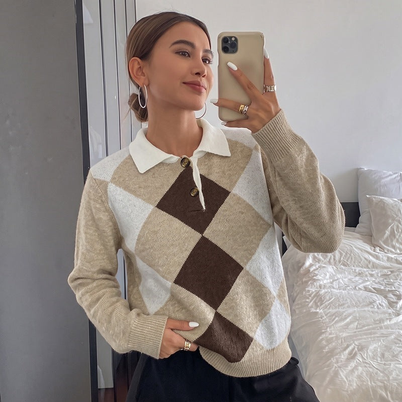 Ladies' Stylish Sweater with Diamond Pattern Mune Fashion