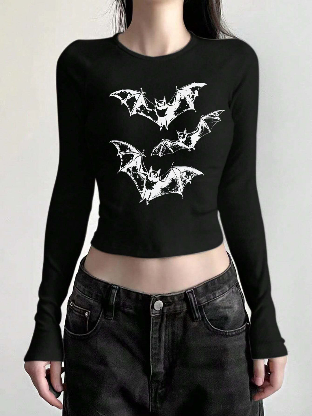 Ladies' figure-hugging long sleeve shirt with cute goose print, round neckline, and lightweight stretch Mune Fashion