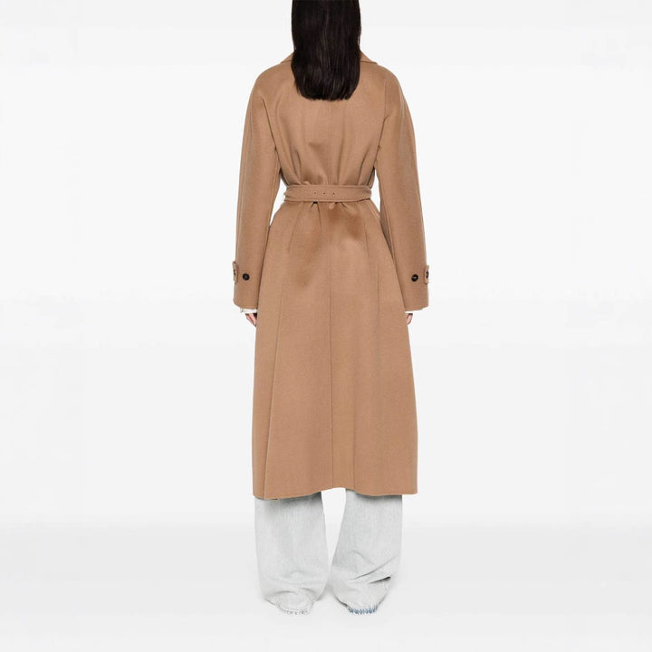 Women’s wrap coat made of wool blend with waist belt and oversized shoulder Mune Fashion
