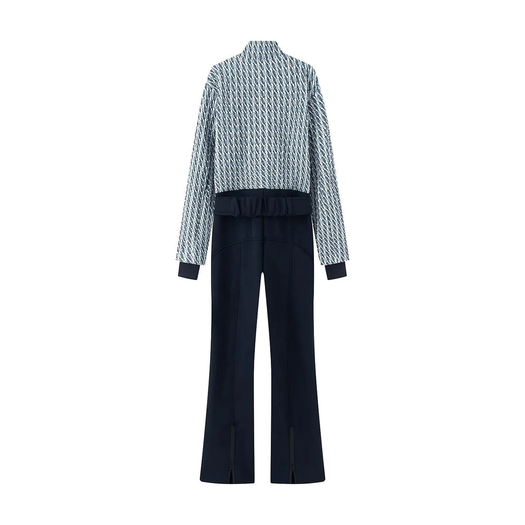 Women's elegant jumpsuit combination with quilted short bomber and wide pleated trousers Mune Fashion