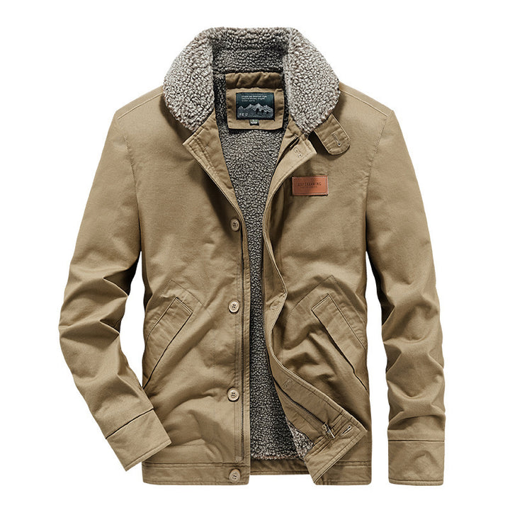 Men's Canvas Jacket with Full Sherpa Lining and Shirt Collar Mune Fashion