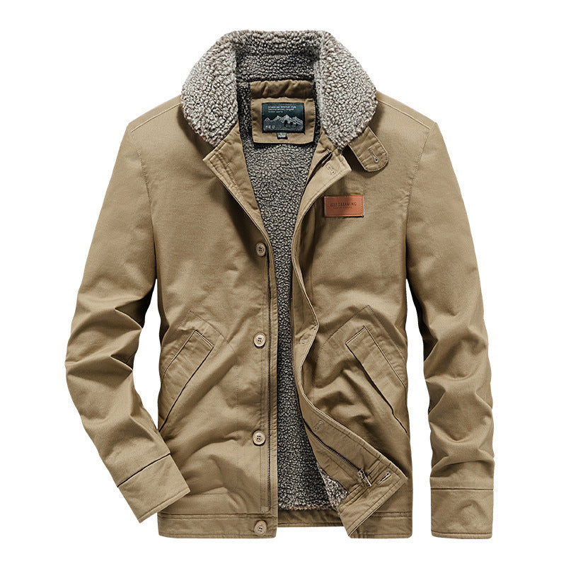 Men's rugged canvas worker jacket with voluminous Sherpa inner lining and high collar Mune Fashion
