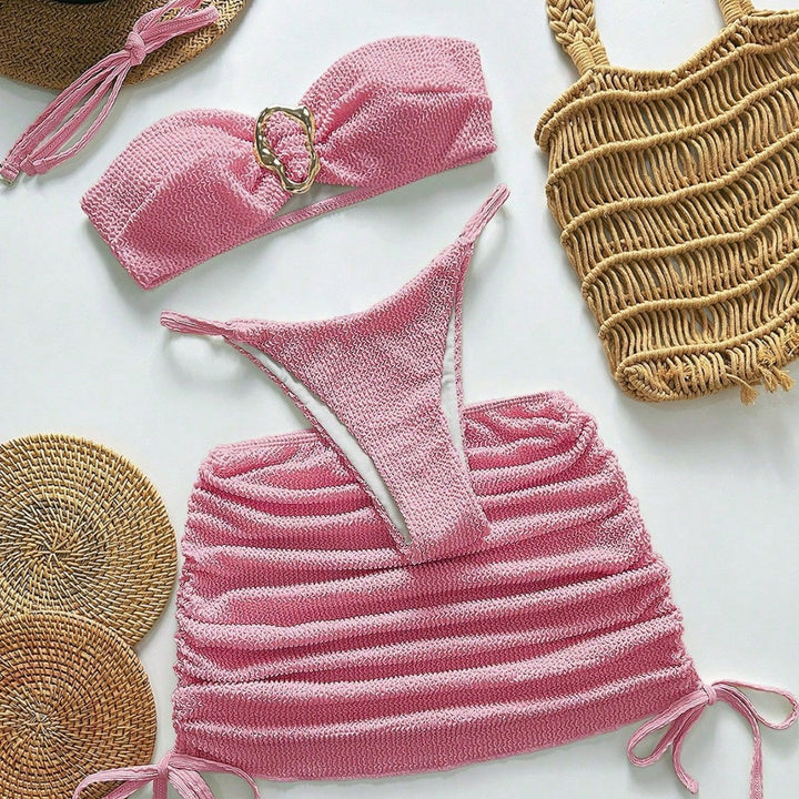 Ladies bandeau bikini with outstanding ring design and side ruching Mune Fashion
