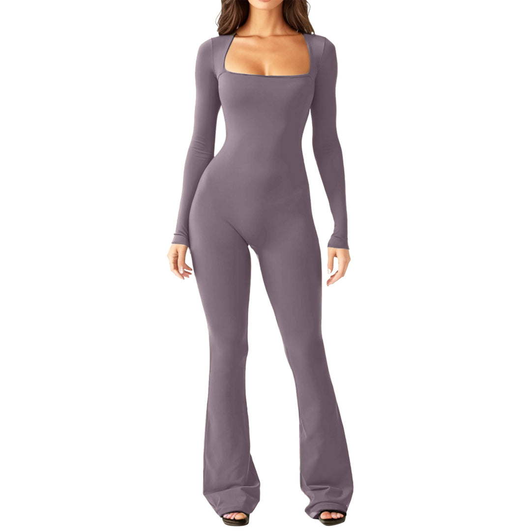 Women's figure-hugging jumpsuit with square neckline, long sleeves, and flared leg Mune Fashion