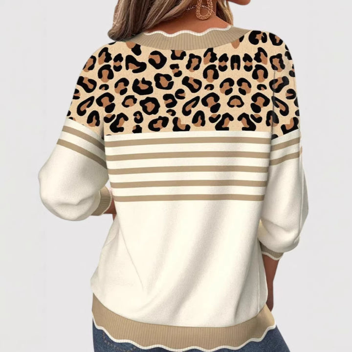 Ladies Stylish V-Neck Sweater with Leopard Print