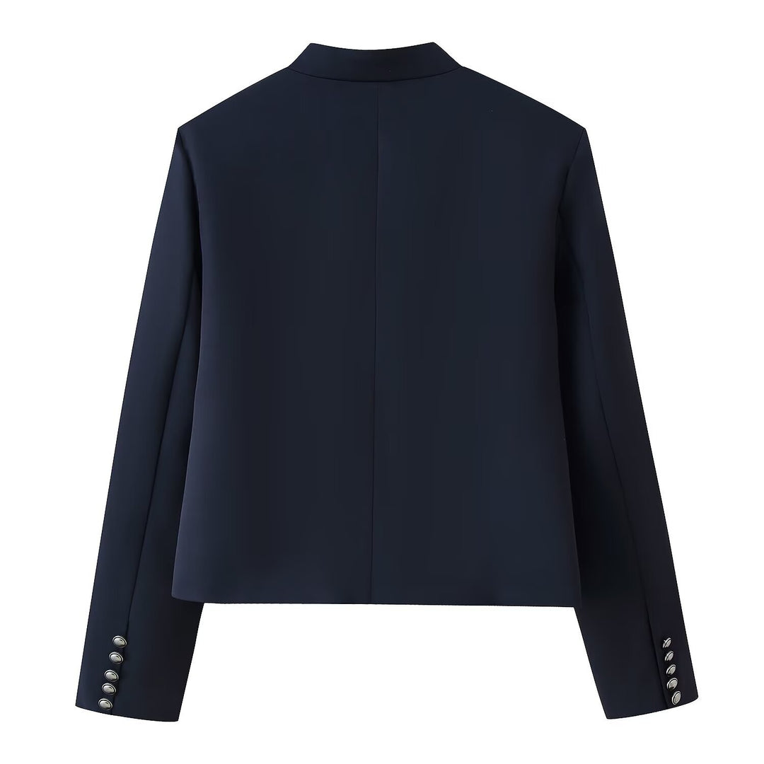 Women’s short military-style jacket with stand-up collar, decorative cord trimming, and decorative buttons Mune Fashion