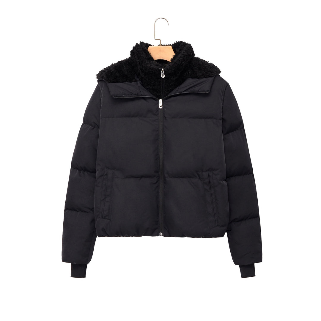 Women's Short Padded Jacket with Teddy Collar Mune Fashion