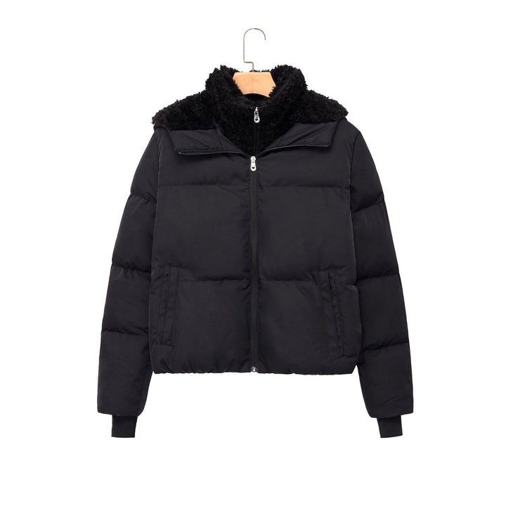 Women's Short Padded Jacket with Teddy Collar Mune Fashion