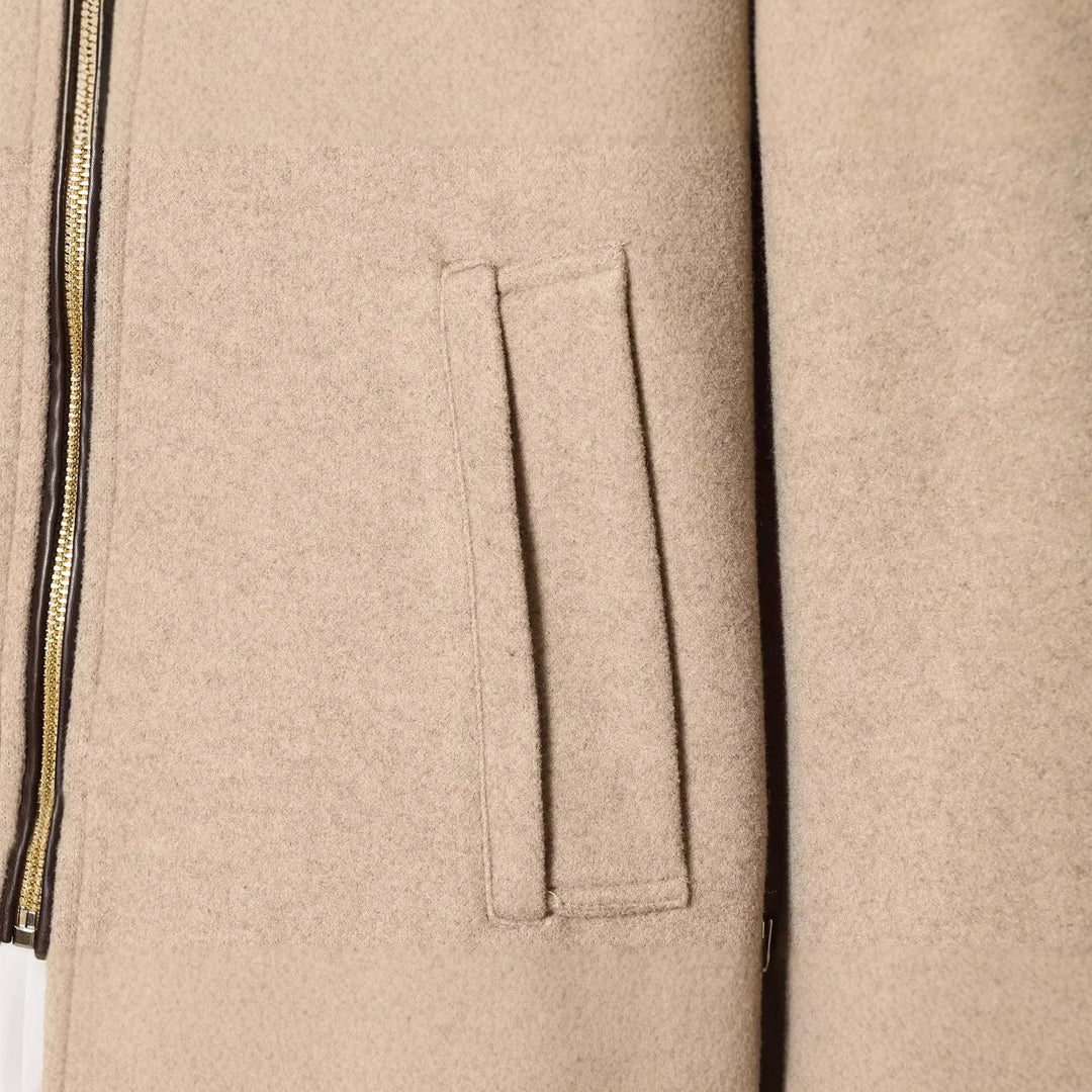 Women's short jacket in boxy-cropped wool blend with visible metal zipper and contrast cuffs Mune Fashion