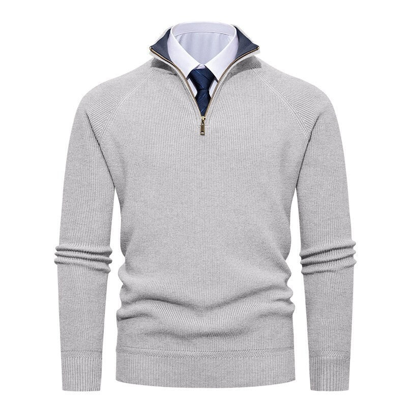 Men's fine knit pullover with half zip, structured ribbed look and inside contrasted standing collar Mune Fashion