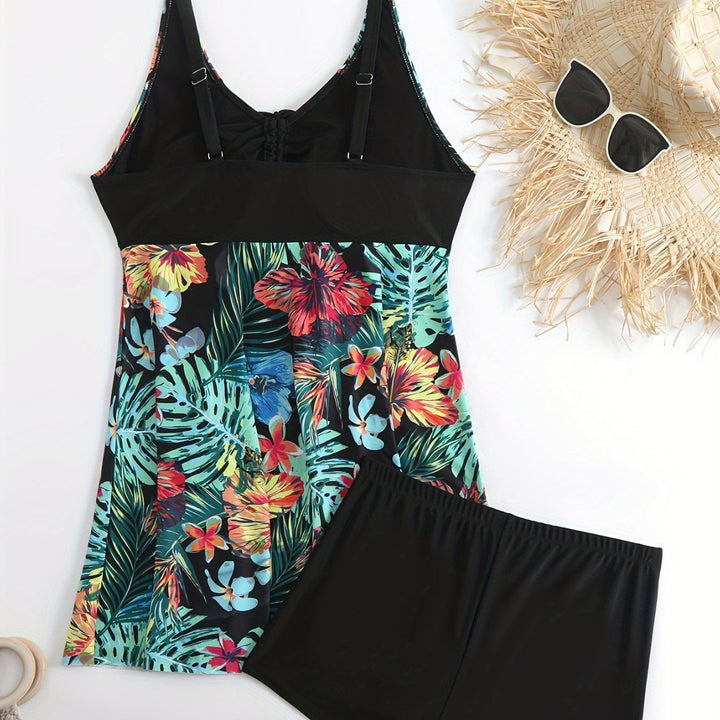 Women's Sporty Swimsuit Set with Floral Side Insert Mune Fashion