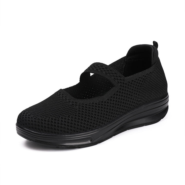 Women's knitted Mary Jane comfort slippers with elastic strap and cushioned outsole Mune Fashion