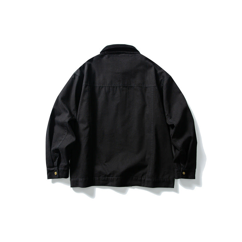 Men's Boxy Canvas Blouson Jacket with Cord Collar and Full-Length Zipper Mune Fashion