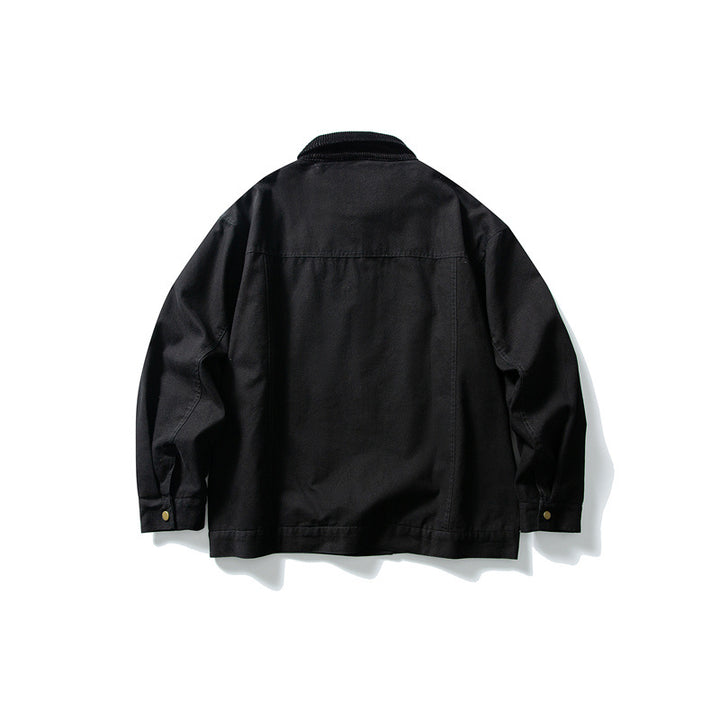 Men's Boxy Canvas Blouson Jacket with Cord Collar and Full-Length Zipper Mune Fashion