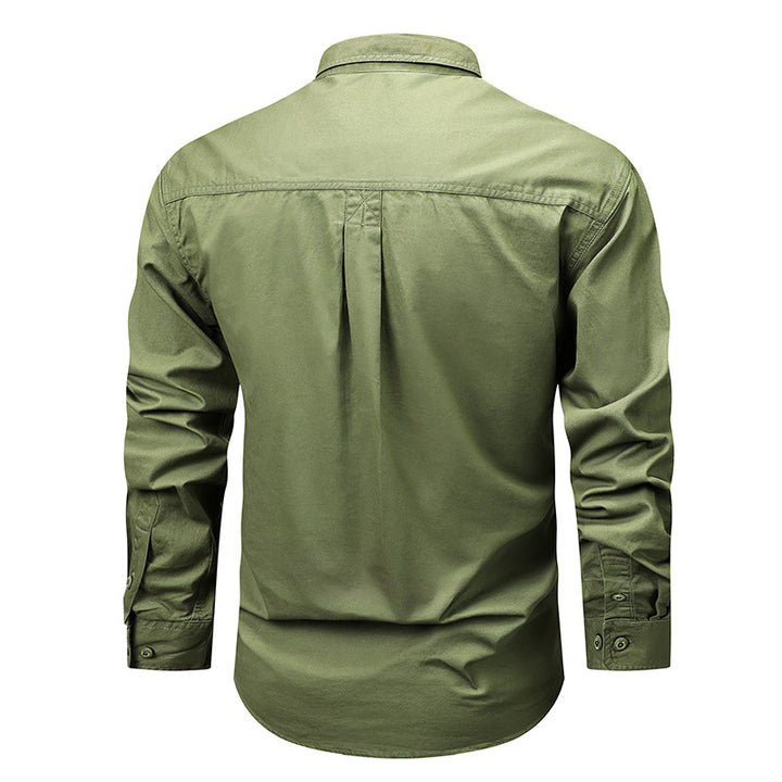 Men's long-sleeved cotton blend work shirt with kent collar and double breast pockets Mune Fashion