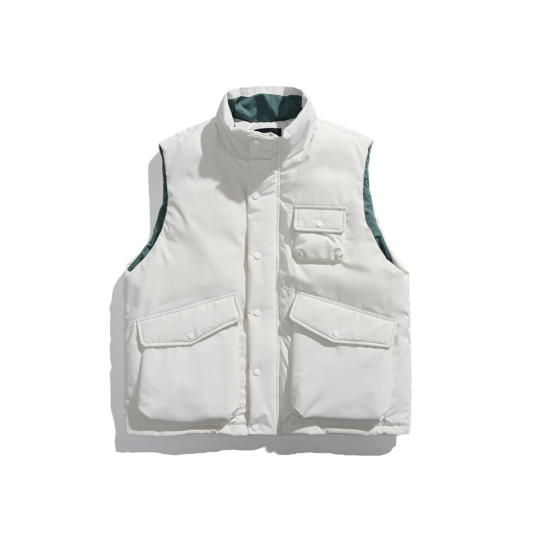 Unisex Padded Utility Vest with High Stand-Up Collar and Flap Pockets Mune Fashion