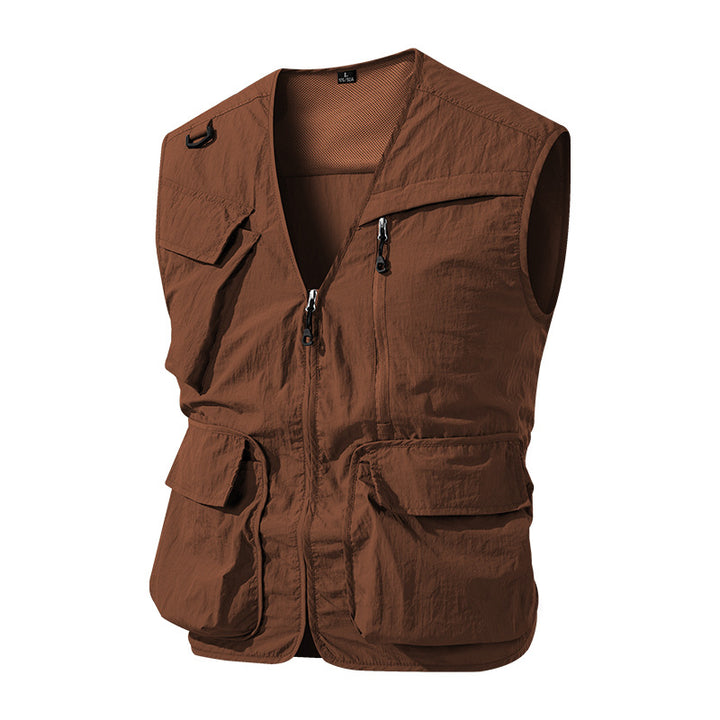 Men's Multifunctional Outdoor Utility Vest with Mesh Lining and Numerous Pockets Mune Fashion