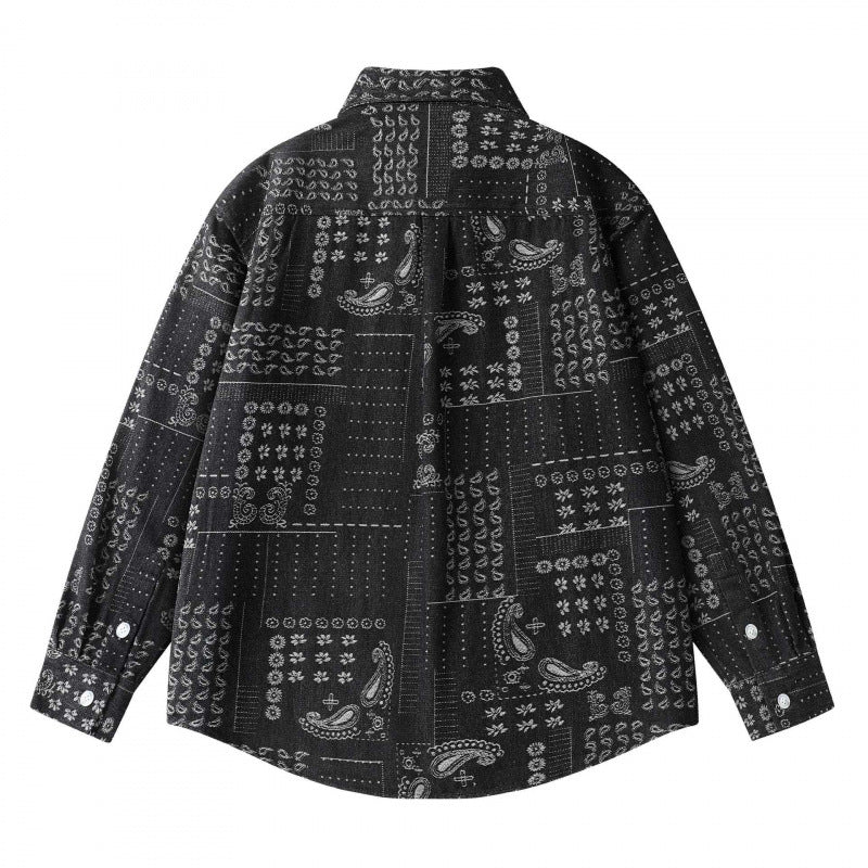 Unisex Boxy Paisley Patchwork Overshirt made of cotton blend with shirt collar and patch breast pocket Mune Fashion