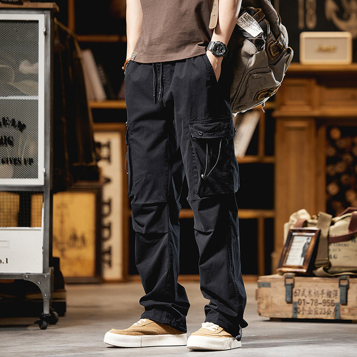 Men's Loose Cotton Cargo Pants with Drawstring Waist, Knee Inserts, and Multifunctional Flaps Mune Fashion