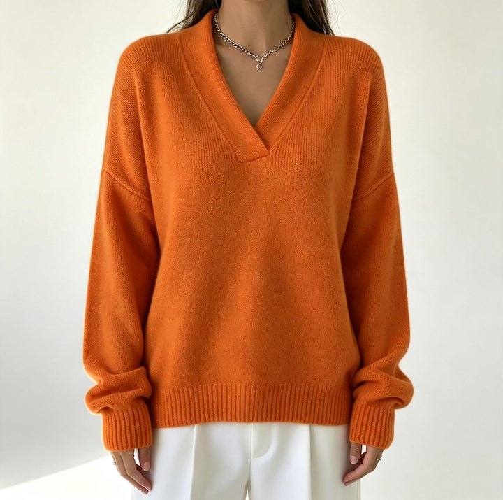 Women Cashmere-Touch V-Neck Relax Sweater with Raglan Sleeves Mune Fashion